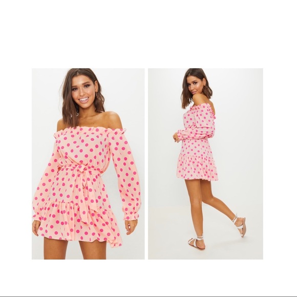pink polka dot dress pretty little thing